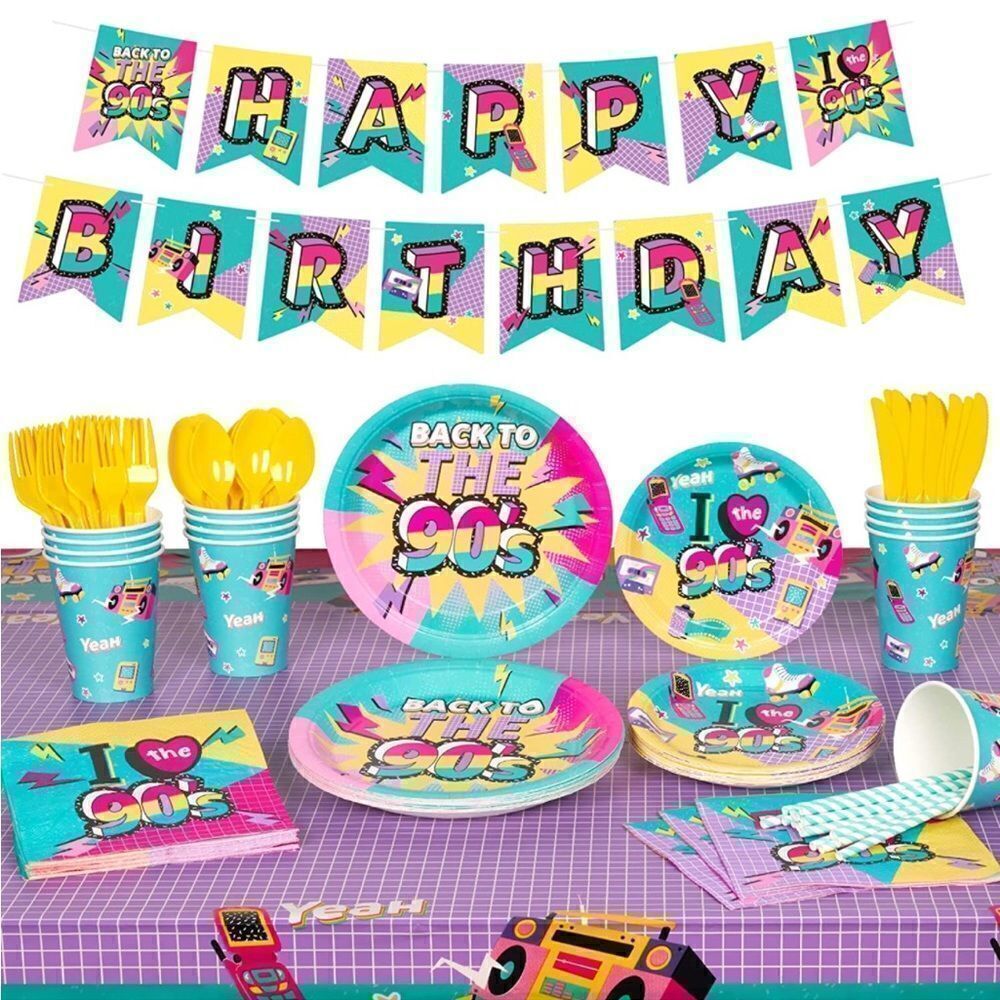 90’s Birthday Party decorations Serves 16, set of 130 NWT